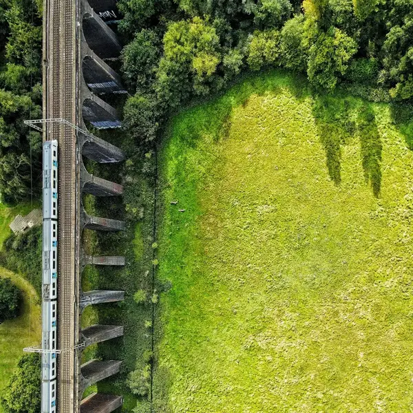 Aerial viaduct green fields