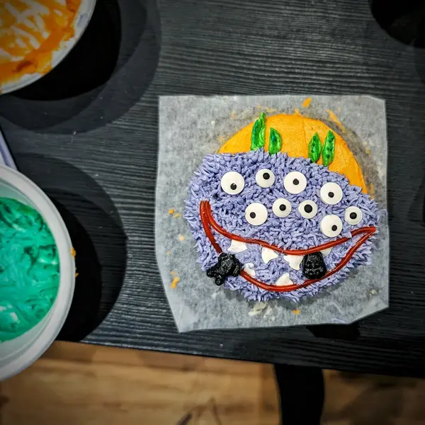 Decorated purple monster cake