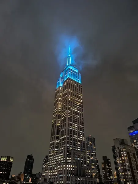 Empire state building night blue