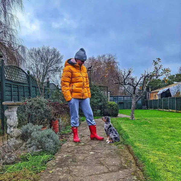 Owner looking at puppy