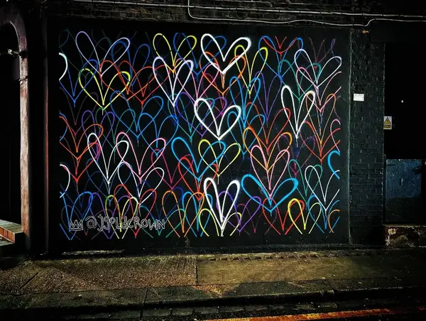 Painted hearts mural wall